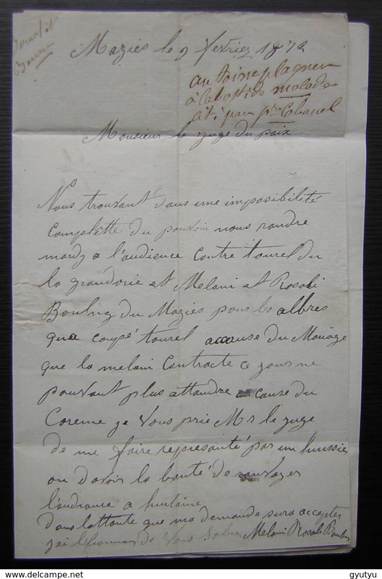 Saint-Sernin-sur-Rance 1872 (Aveyron) Lettre Locale écrite à Mazies Affranchie à 15 Centimes - 1849-1876: Klassik