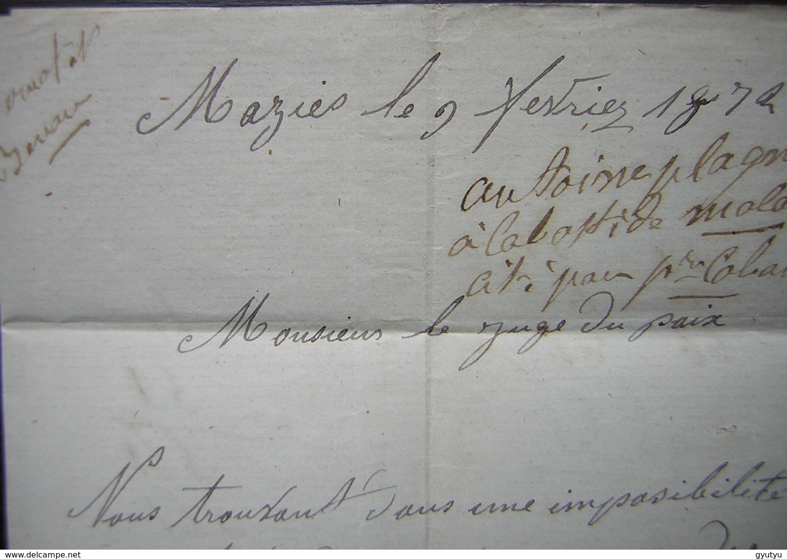 Saint-Sernin-sur-Rance 1872 (Aveyron) Lettre Locale écrite à Mazies Affranchie à 15 Centimes - 1849-1876: Klassik