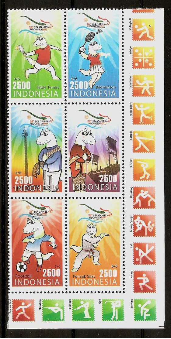 INDONESIA 2011 - SEA Games (Southeast Asian) / Sports Jakarta-Palembang - 6v+TABS MNH ** I775b - Indonesia