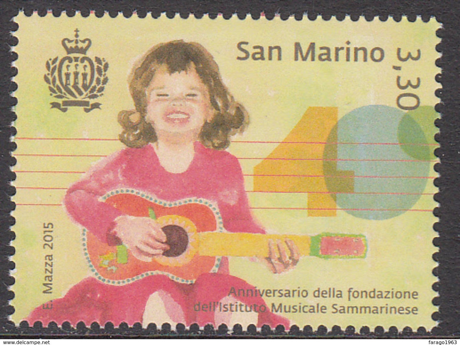 2015 San Marino Music Institute Guitar  Complete Set Of 1 MNH   ** BELOW FACE VALUE *** - Ungebraucht