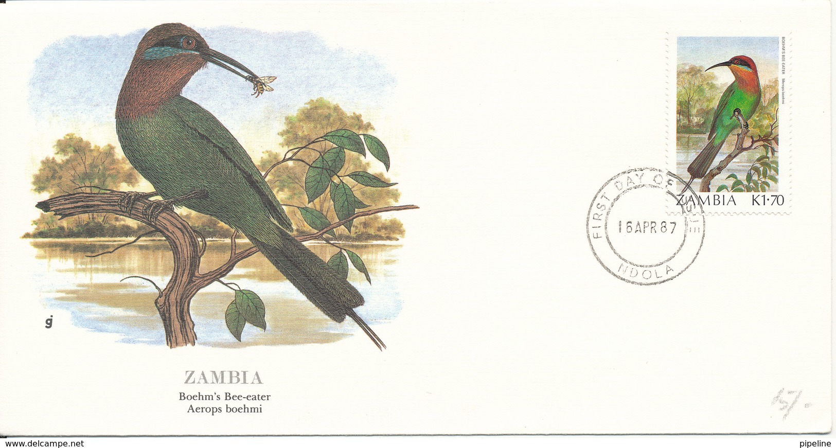 Zambia FDC Nice Bird Stamp On Cover With Cachet 16-4-1987 - Zambia (1965-...)