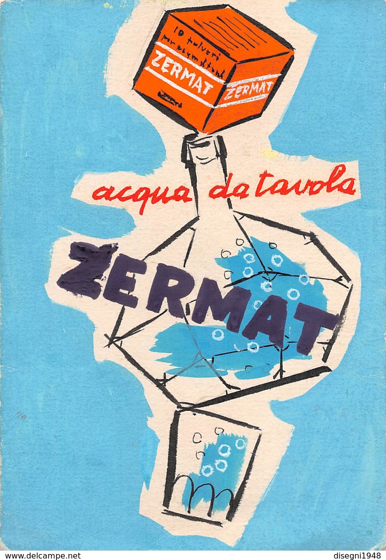 08543 "ZERMAT - ACQUA DA TAVOLA - BOZZETTO PUBBLICITARIO IN ACQUERELLI E TEMPERE" ORIG. - Other & Unclassified