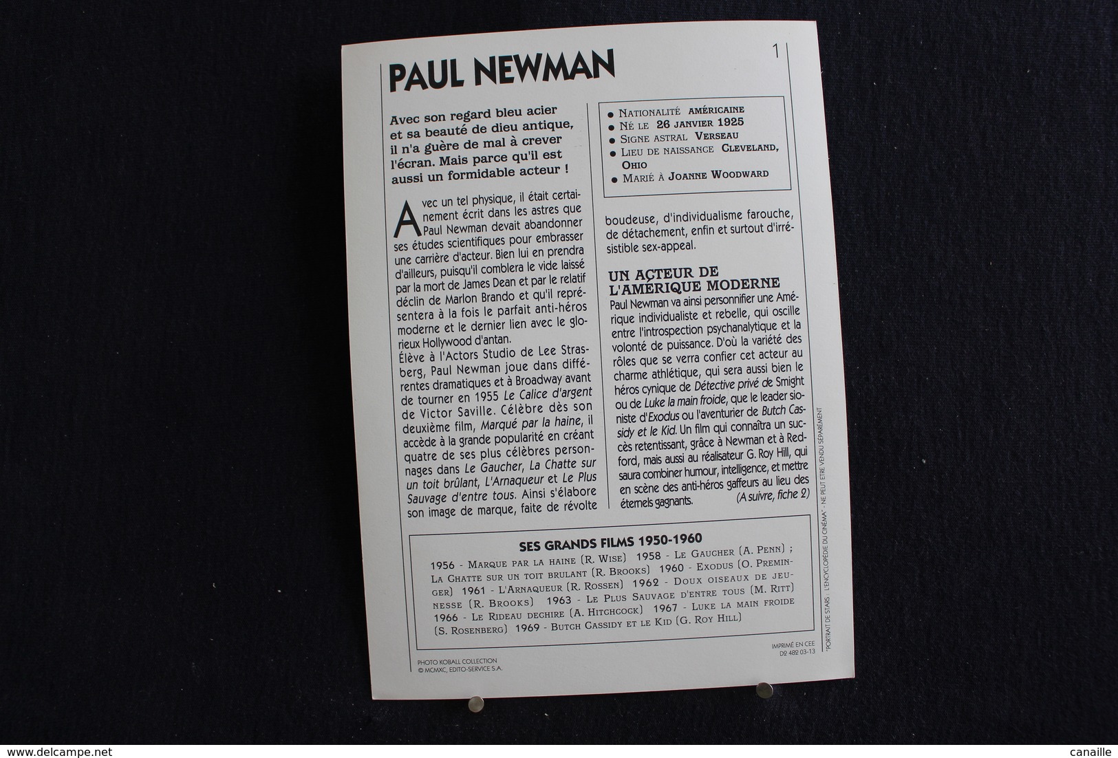 Sp-Acteur,réalisateur, Américain, Paul Newman - 1960 - Né En 1925 à Shaker Heights, Mort En 2008 à Westport - Acteurs