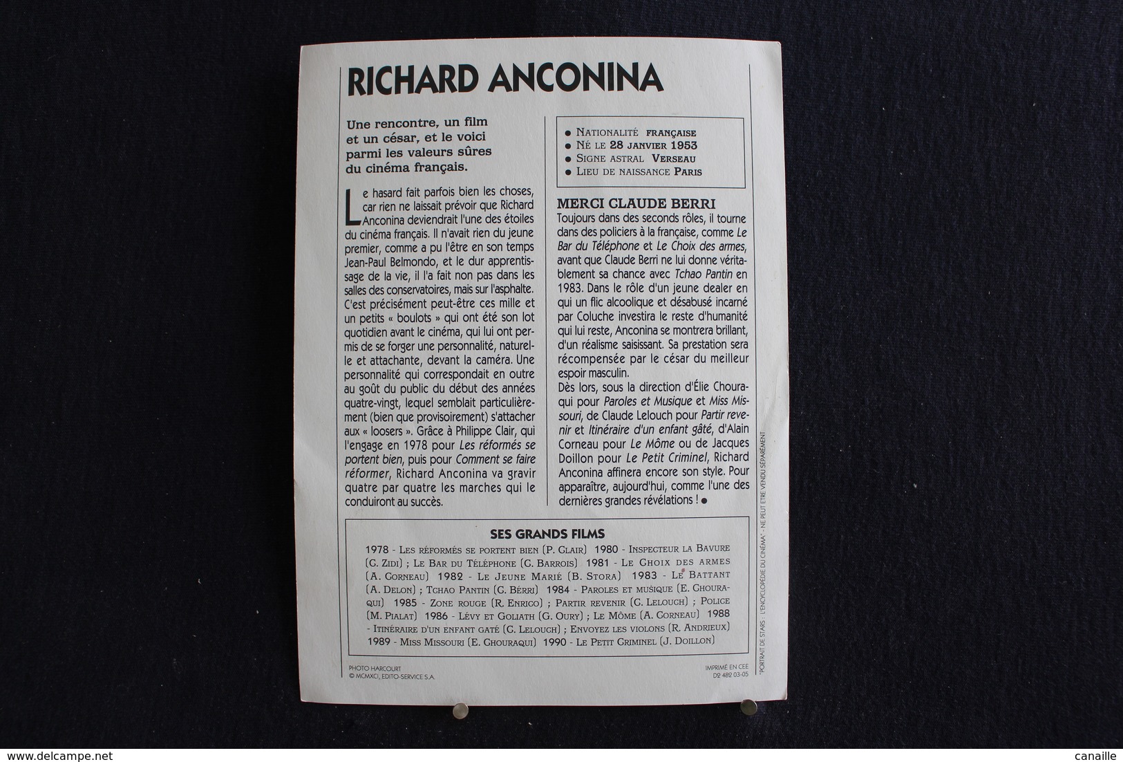 Sp-Acteur, 1985 - Richard Anconina, Né Le 28 Janvier 1953 à Paris, Est Un Acteur Français. - Acteurs