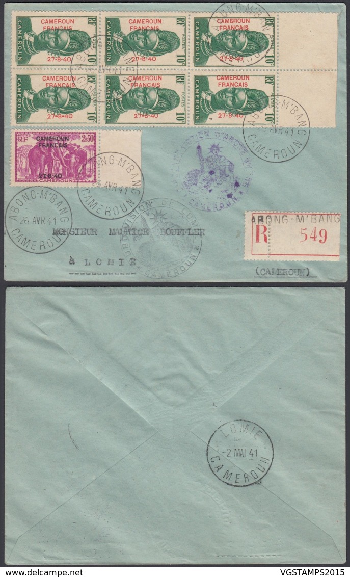 CAMEROUN Yv 212 BLOC DE 6+229 SUR LETTRE RECOMMANDE DE ABONG-M'BANG 25/04/1941 (8G34689) DC-3870 - Covers & Documents