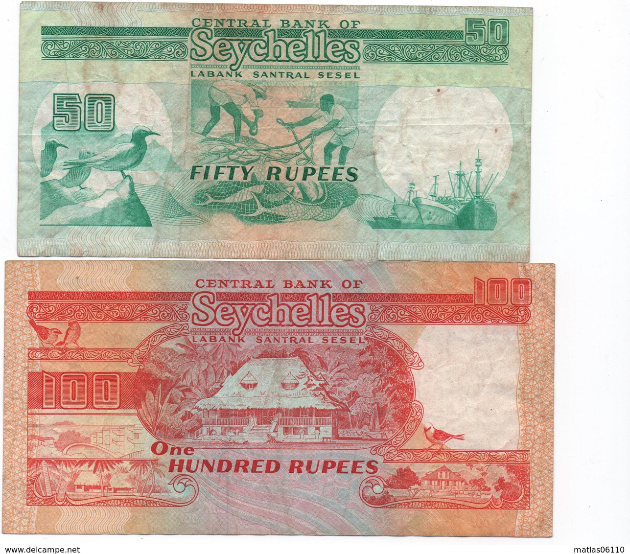 SEYCHELLES -1989 - 2 Billets  ( 50 Et 100 Rupees )   Circulés - Seychellen