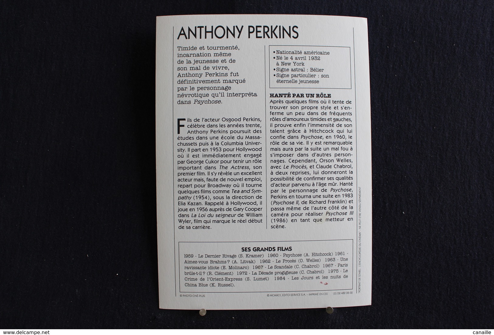 Sp-Acteur,et Réalisateur Américain, 1965 - Anthony Perkins, Né En 1932 à New York Et Mort En 1992 à Los Angeles - Acteurs