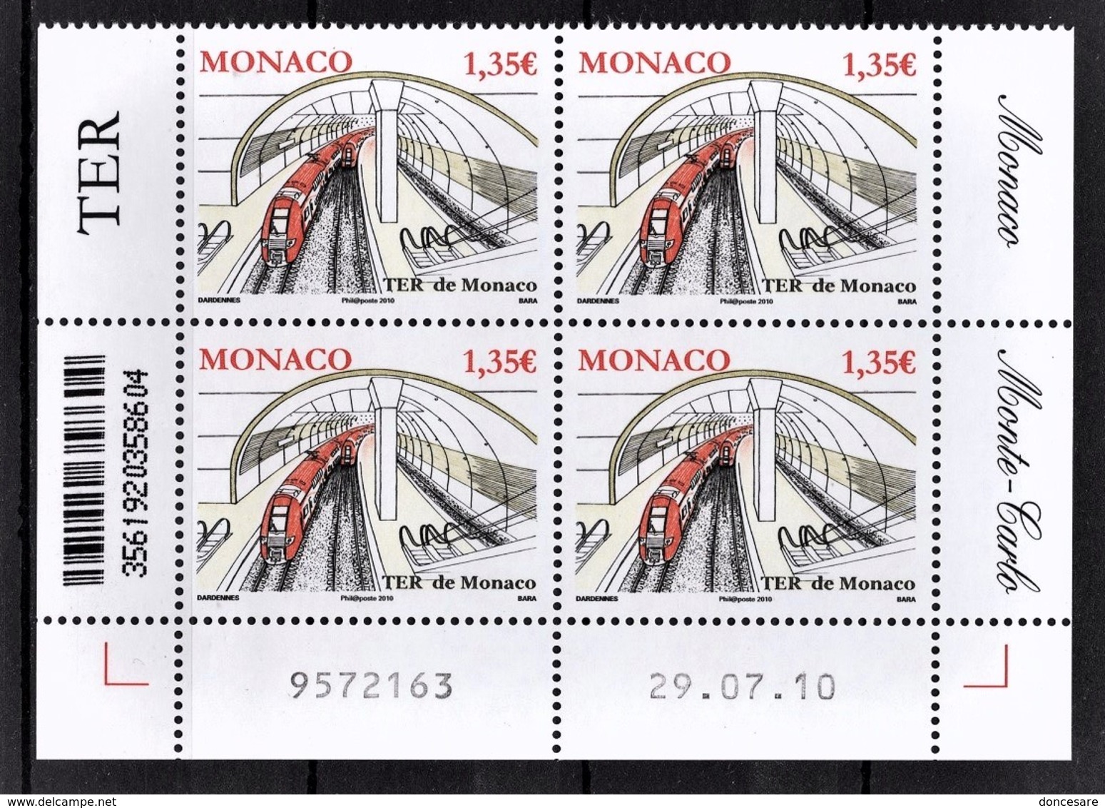 MONACO 2010  - BLOC DE 4 TP / Y.T. 2753 - NEUFS ** COINS DE FEUILLE / DATE - Unused Stamps