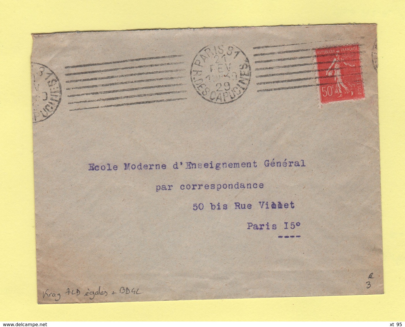 Krag - Paris 81 - R. Des Capucines - 7 Lignes Droites Egales + Bloc Dateur 4 Lignes - 1929 - Mechanical Postmarks (Advertisement)