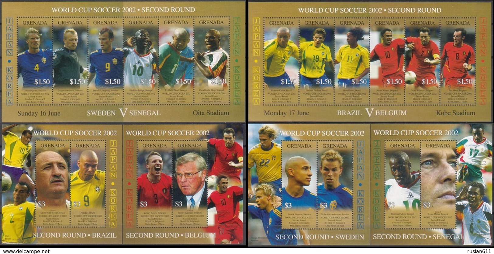 Soccer Football Grenada KB 5144/5 + Bl 692/5  World Cup Japan/Korea 2002 MNH ** - 2002 – South Korea / Japan