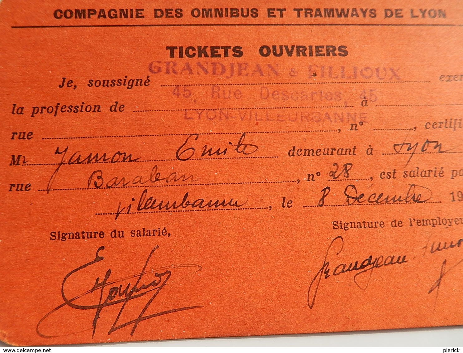 Compagnie Des Omnibus Et Tramway De LYON.Tickets OuvrierS 1937 VILLEURBANNE - Autres & Non Classés