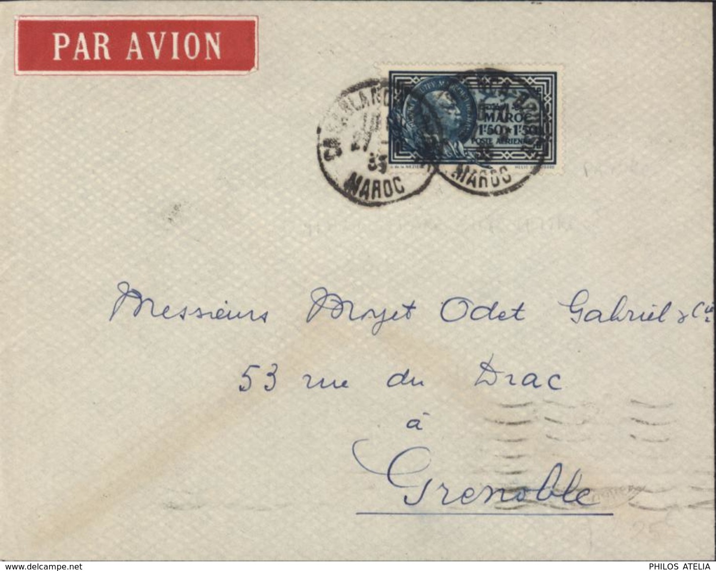 Maroc Rare YT Poste Aérienne 40 M Lyautey CAD Casabanca Bourse 27 9 35 Arrivée Marseille Gare Avion 28 IX 1935 - Lettres & Documents