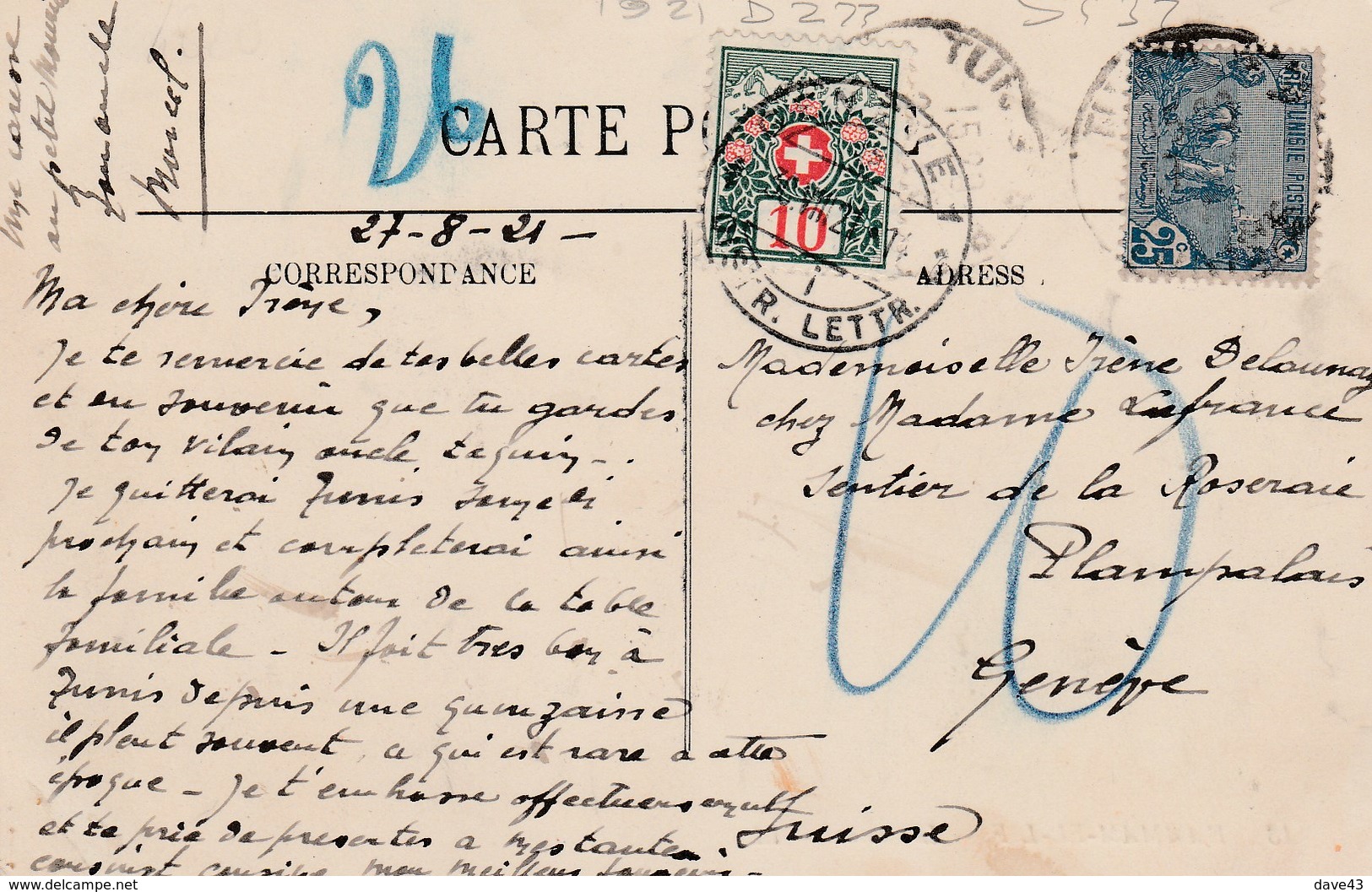 1912  Card Steinerne Renne 5pf Germania Stamp  To France French  10fr Due - Other & Unclassified