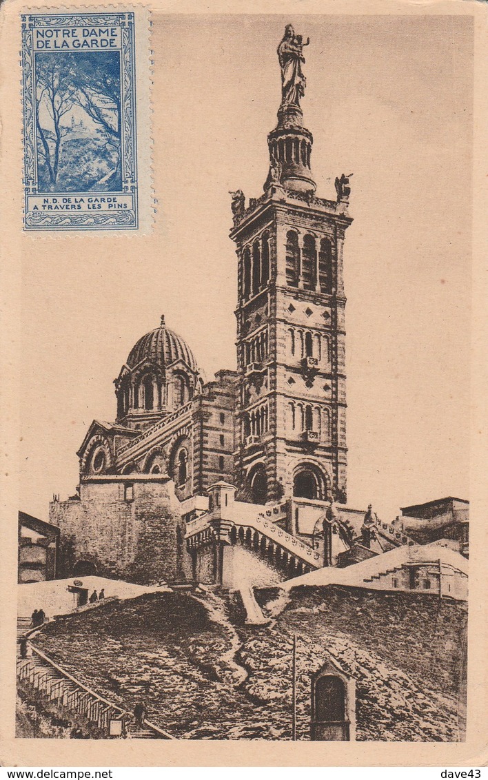 1933 Notre Dame Marseille Card  40c Peace Stamp + Blue Notre Dame Cinderella On Front - Other & Unclassified