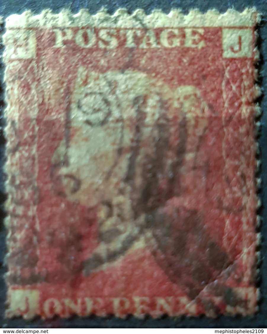 GREAT BRITAIN - Canceled Penny Red - Plate 214 - Sc# 33, SG# 43 - Queen Victoria 1p - Used Stamps