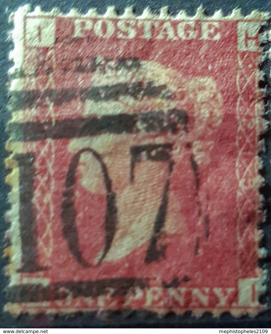 GREAT BRITAIN - Canceled Penny Red - Plate 213 - Sc# 33, SG# 43 - Queen Victoria 1p - Used Stamps