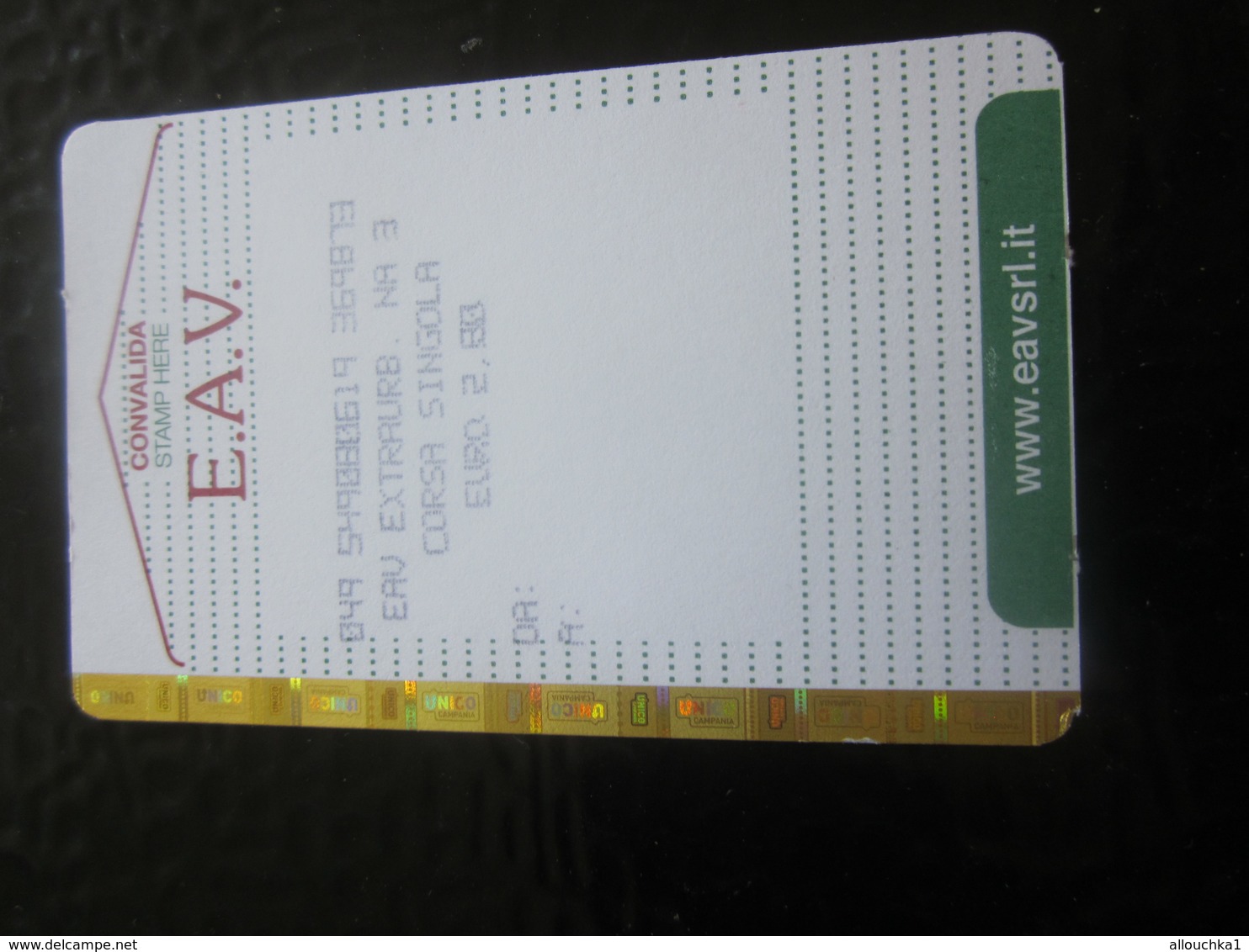 E.A.V. PASS RAILWAY TRENO FERROVIARIO Titre De Transport  TRAMWAY METRO Europe BIGLIETTO-BILLET TICKET-ITALIA- ITALIE - Altri & Non Classificati