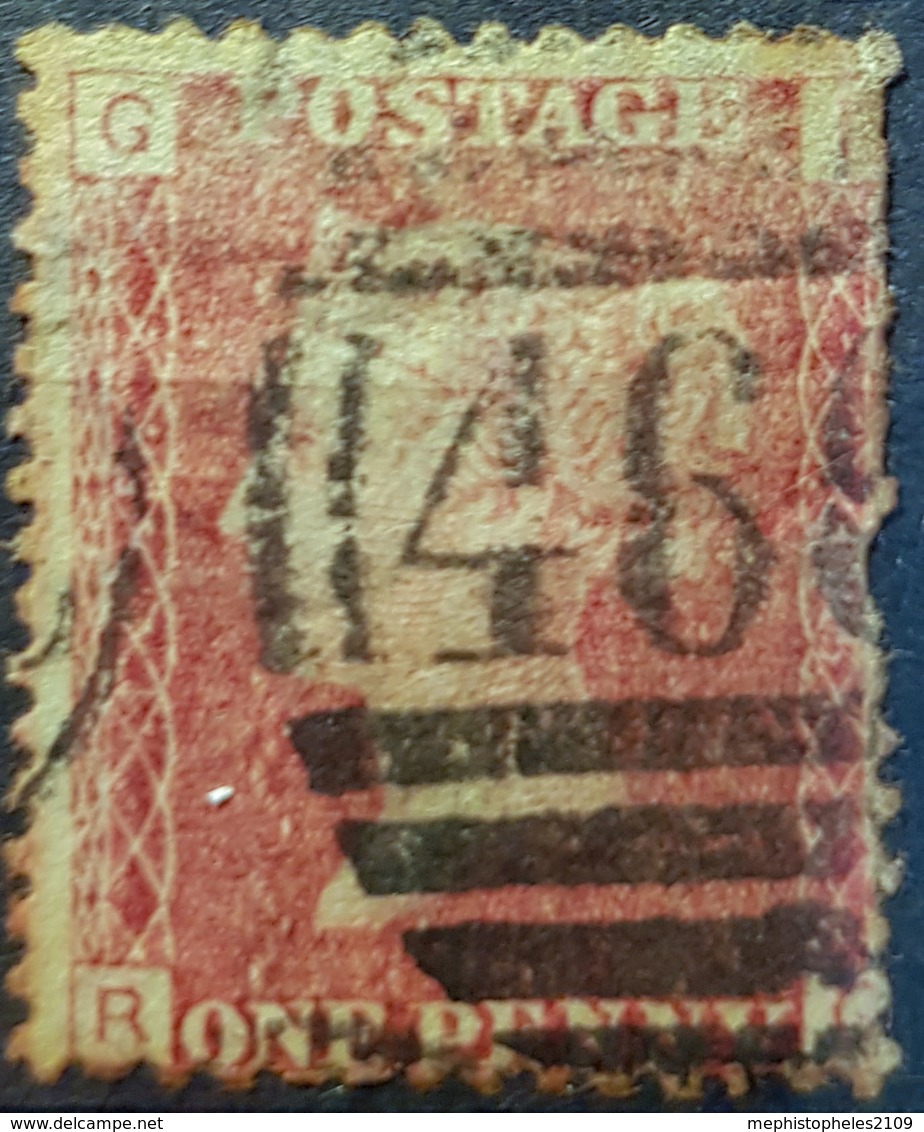 GREAT BRITAIN - Canceled Penny Red - Plate 115 - Sc# 33, SG# 43 - Queen Victoria 1p - Used Stamps