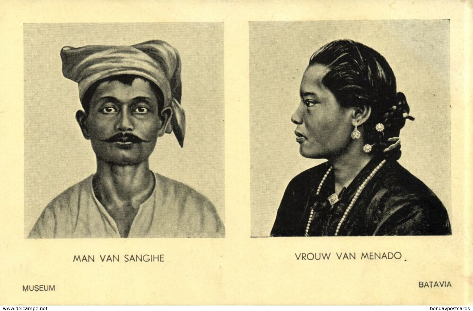 Indonesia, CELEBES, Sangihe Man And Menado Woman (1930s) Batavia Museum Postcard - Indonesië