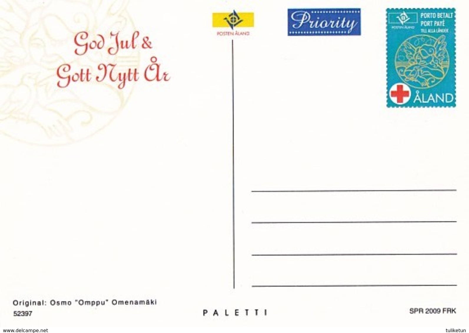 Postal Stationery - Snowman Decorating Christmas Tree - Red Cross 2009 - Suomi Finland - Åland - Postage Paid - Entiers Postaux