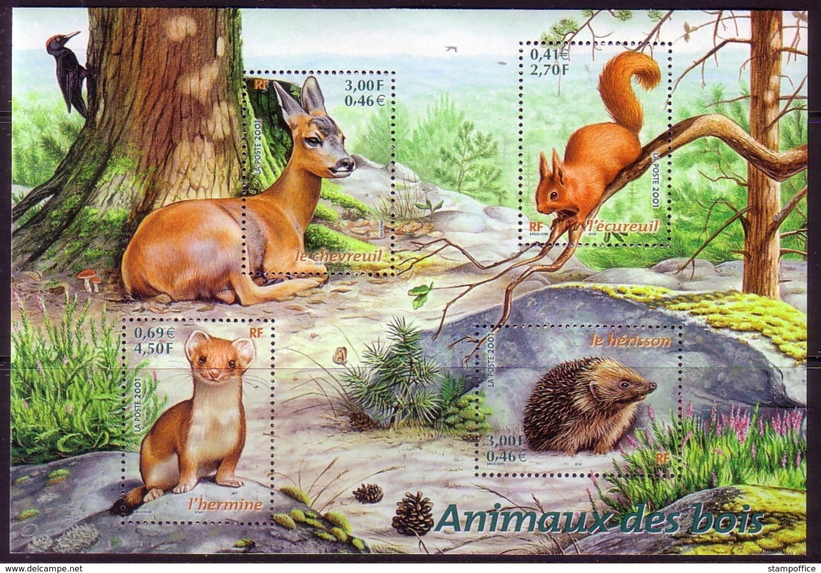 FRANKREICH BLOCK 25 POSTFRISCH(MINT) TIERE DES WALDES 2001 REH IGEL HERMELIN EICHHÖRNCHEN - Ongebruikt