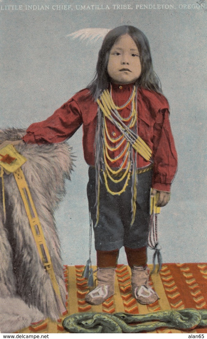 Umatilla Oregon Tribe 'Little Chief', Native American Indian Boy, C1900s/10s Vintage Postcard - Native Americans