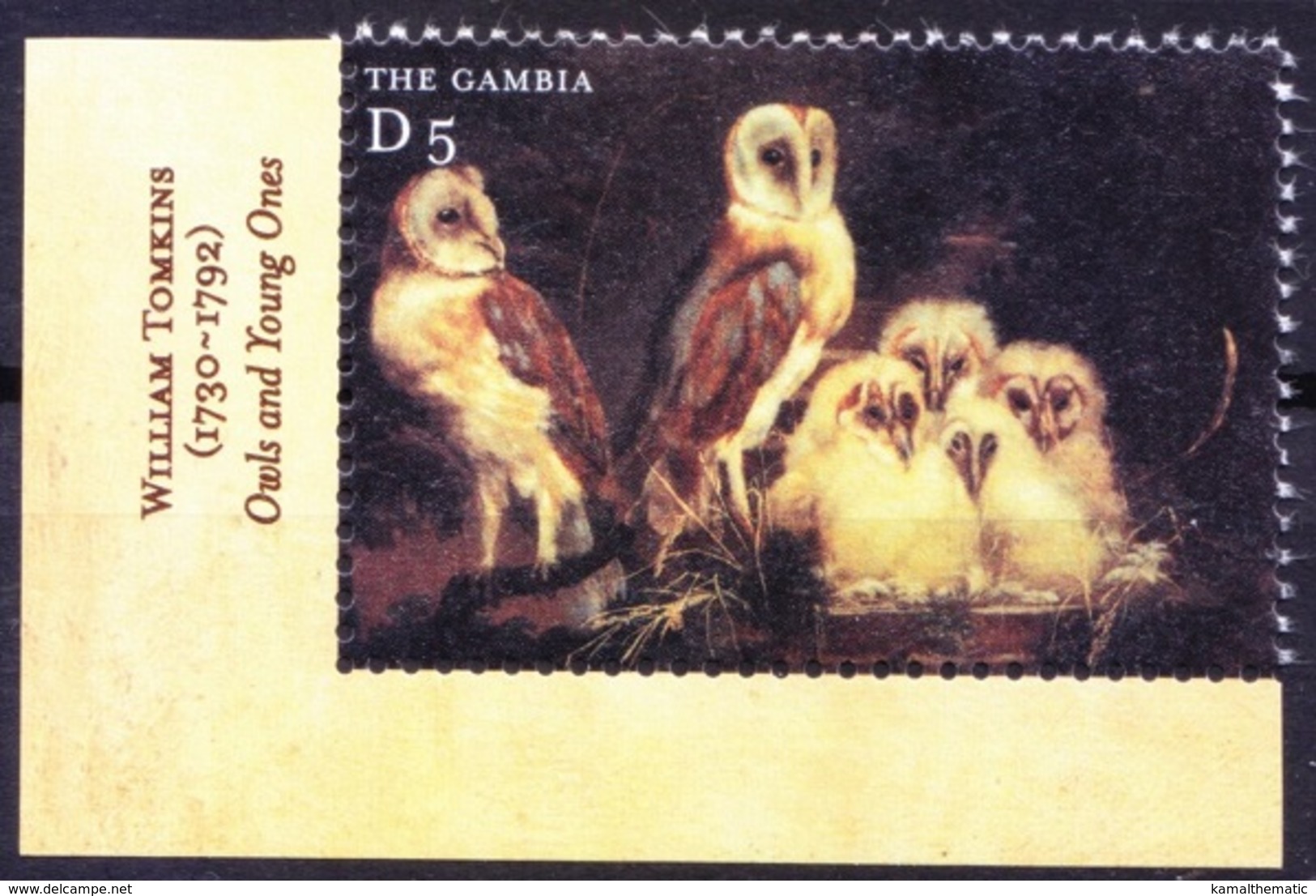 Gambia 2000 MNH, Owls & Young Ones, Birds Painting By William Tomkins   ( - Owls