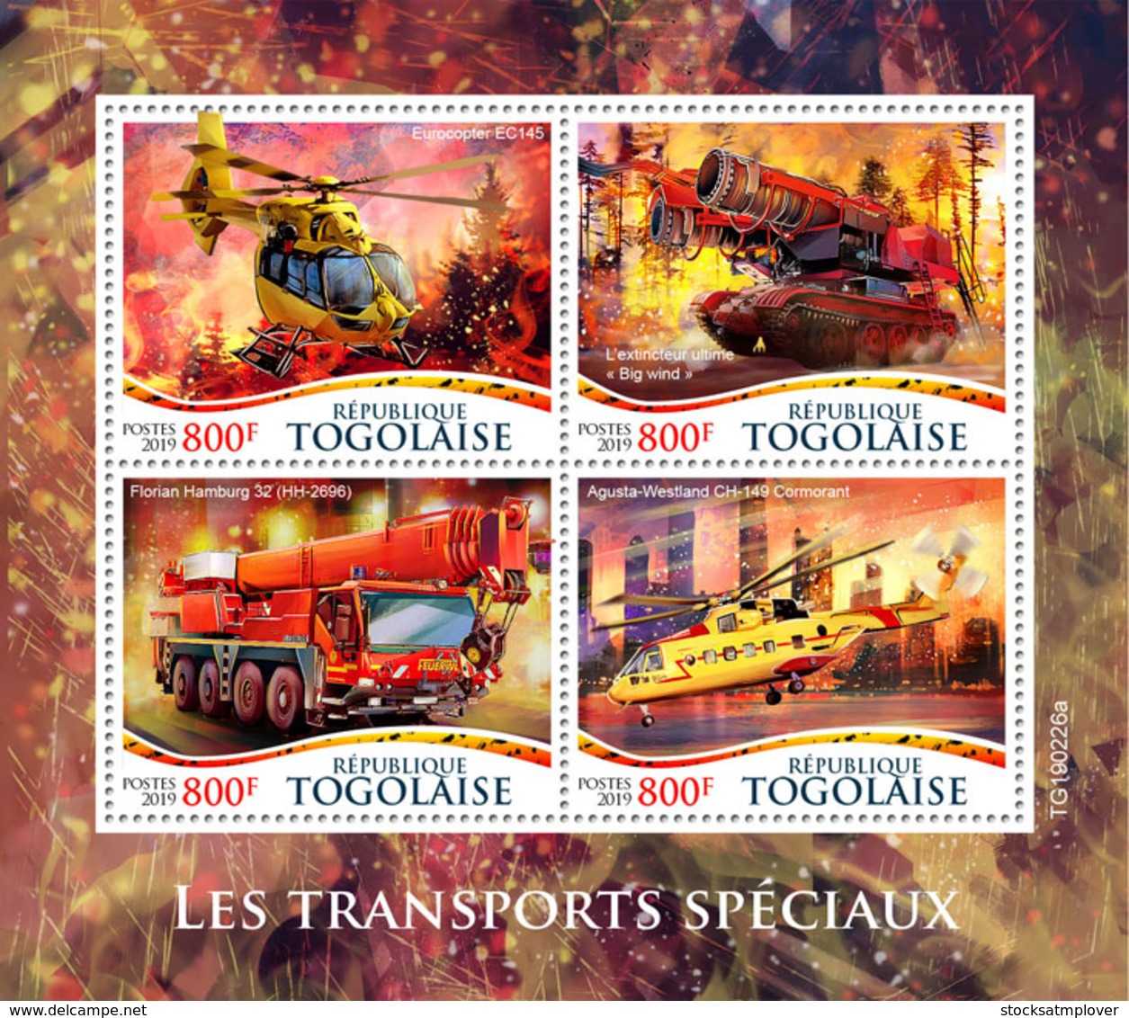 Togo  2019 Special Transport,  Fire Extinguisher,helicopter   S201907 - Togo (1960-...)