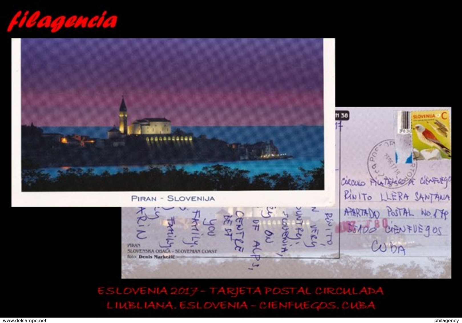 EUROPA. ESLOVENIA. ENTEROS POSTALES. TARJETA POSTAL CIRCULADA 2017. LIUBLIANA. ESLOVENIA-CIENFUEGOS. CUBA. AVES - Eslovenia