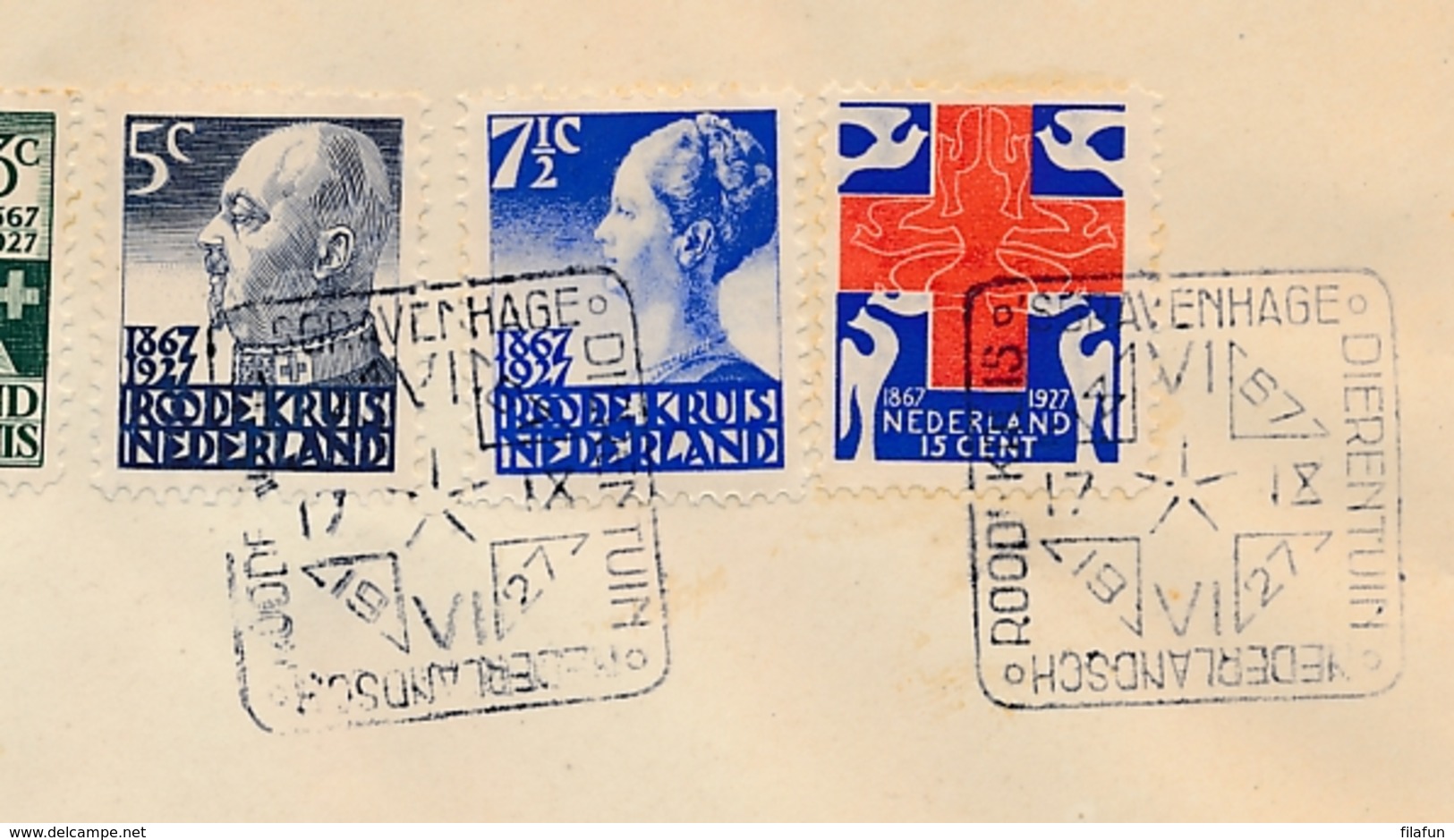 Nederland - 1927 - Red Cross - Rode Kruis Serie Met Dierentuinstempel (deels 1e Dag / FDC) Op Cover - Niet Gelopen - Brieven En Documenten