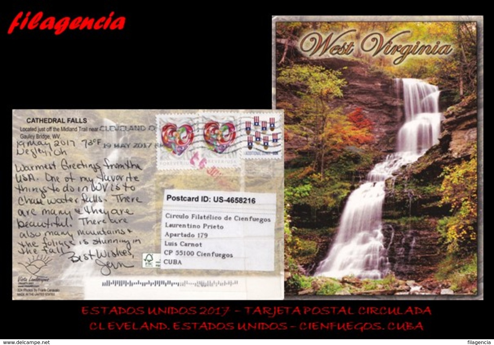 AMERICA. ESTADOS UNIDOS. ENTEROS POSTALES. TARJETA POSTAL CIRCULADA 2017. CLEVELAND. ESTADOS UNIDOS-CIENFUEGOS. CUBA - Cartas & Documentos