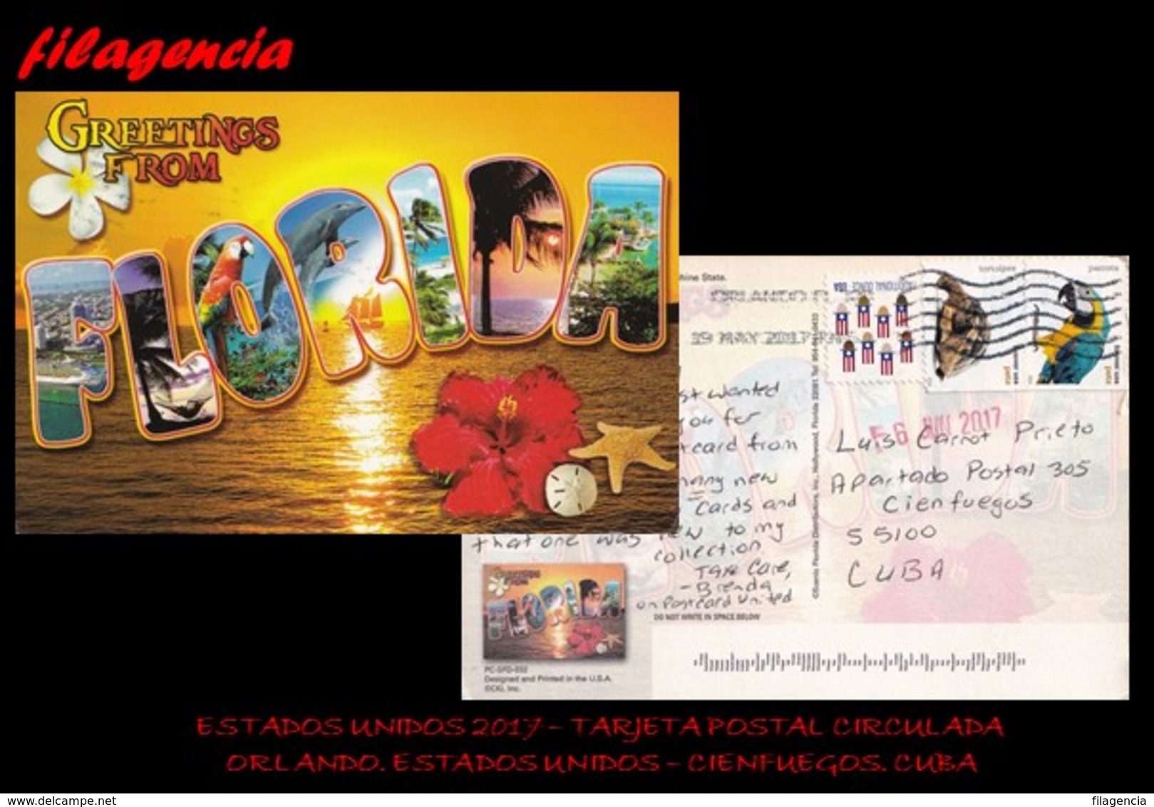 AMERICA. ESTADOS UNIDOS. ENTEROS POSTALES. TARJETA POSTAL CIRCULADA 2017. ORLANDO. ESTADOS UNIDOS-CIENFUEGOS. CUBA - Cartas & Documentos