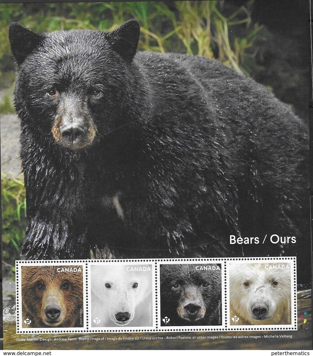 CANADA, 2019, MNH,BEARS,POLAR BEARS, BLACK BEARS, BROWN BEARS, SHEETLET - Bears