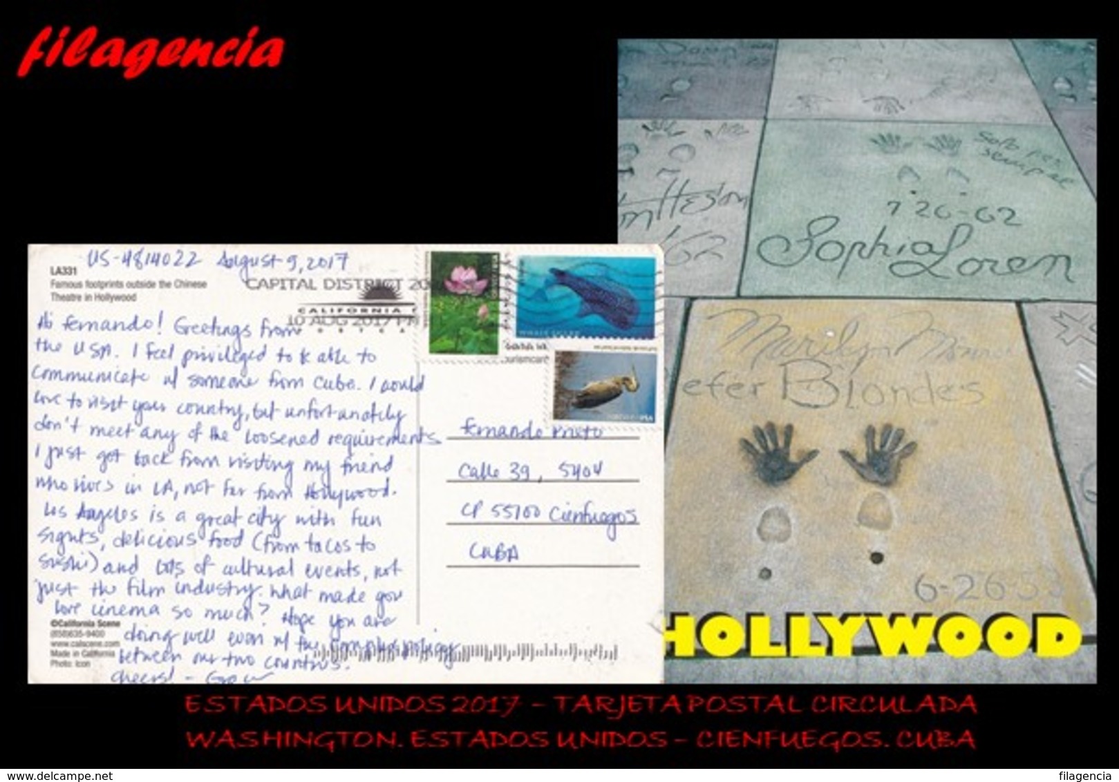 AMERICA. ESTADOS UNIDOS. ENTEROS POSTALES. TARJETA POSTAL CIRCULADA 2017. WASHINGTON. ESTADOS UNIDOS-CIENFUEGOS. CUBA - Cartas & Documentos