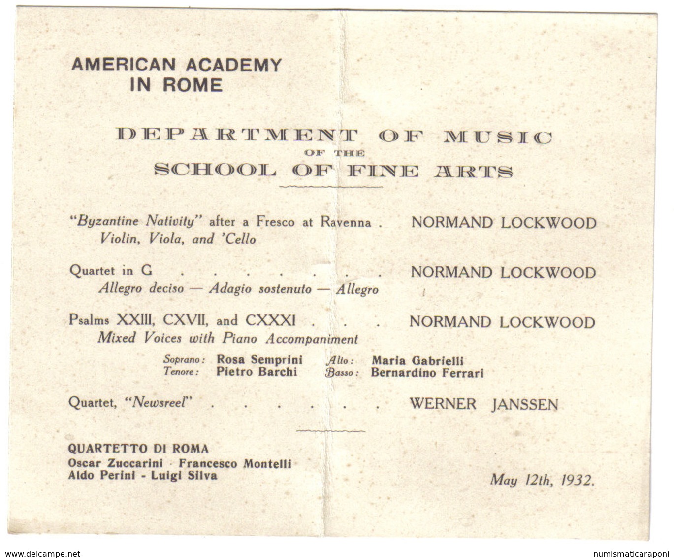 AMERICAN ACCADEMY IN ROME QUARTETTO DI ROMA 1932  C.1207 - Visiting Cards