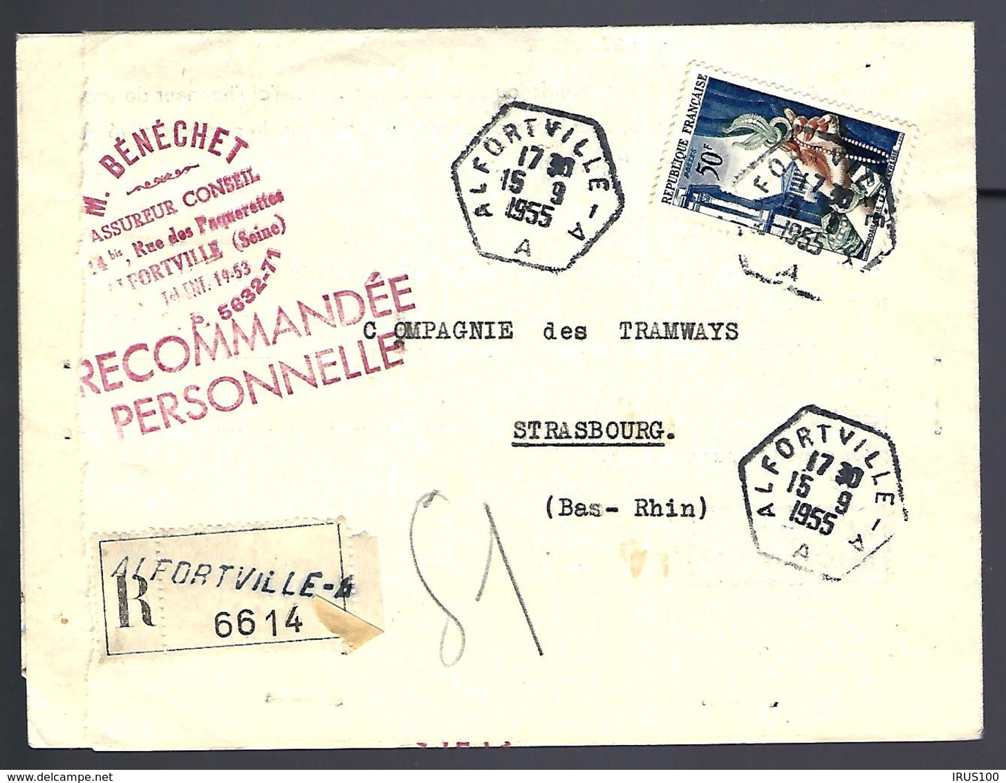 RECOMMANDÉ EN PROVENANCE DE ALFORTVILLE - 1955 - THÈME ASSURANCES - TRAMWAYS - ACCIDENT - - Lettres & Documents