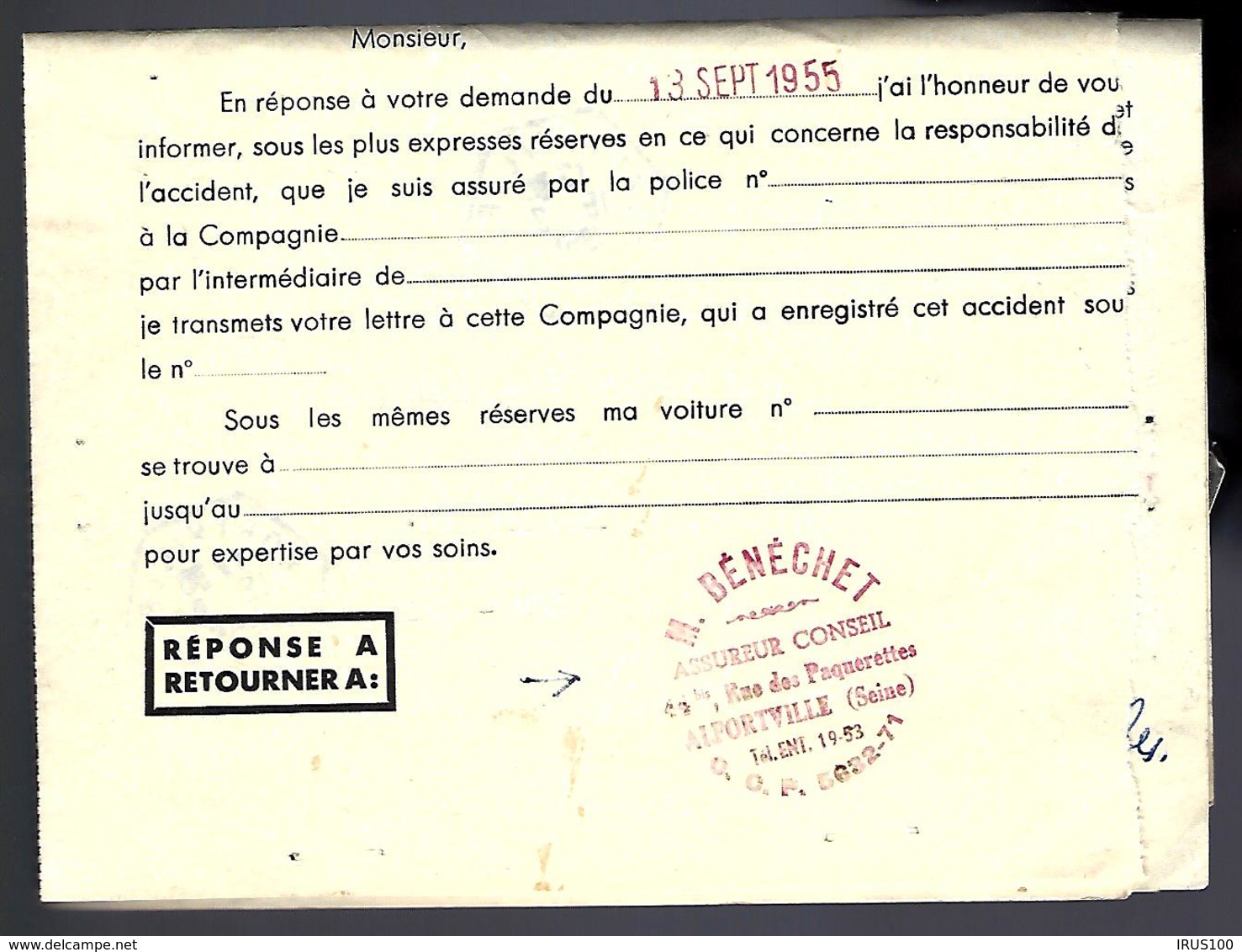 RECOMMANDÉ EN PROVENANCE DE ALFORTVILLE - 1955 - THÈME ASSURANCES - TRAMWAYS - ACCIDENT - - Briefe U. Dokumente
