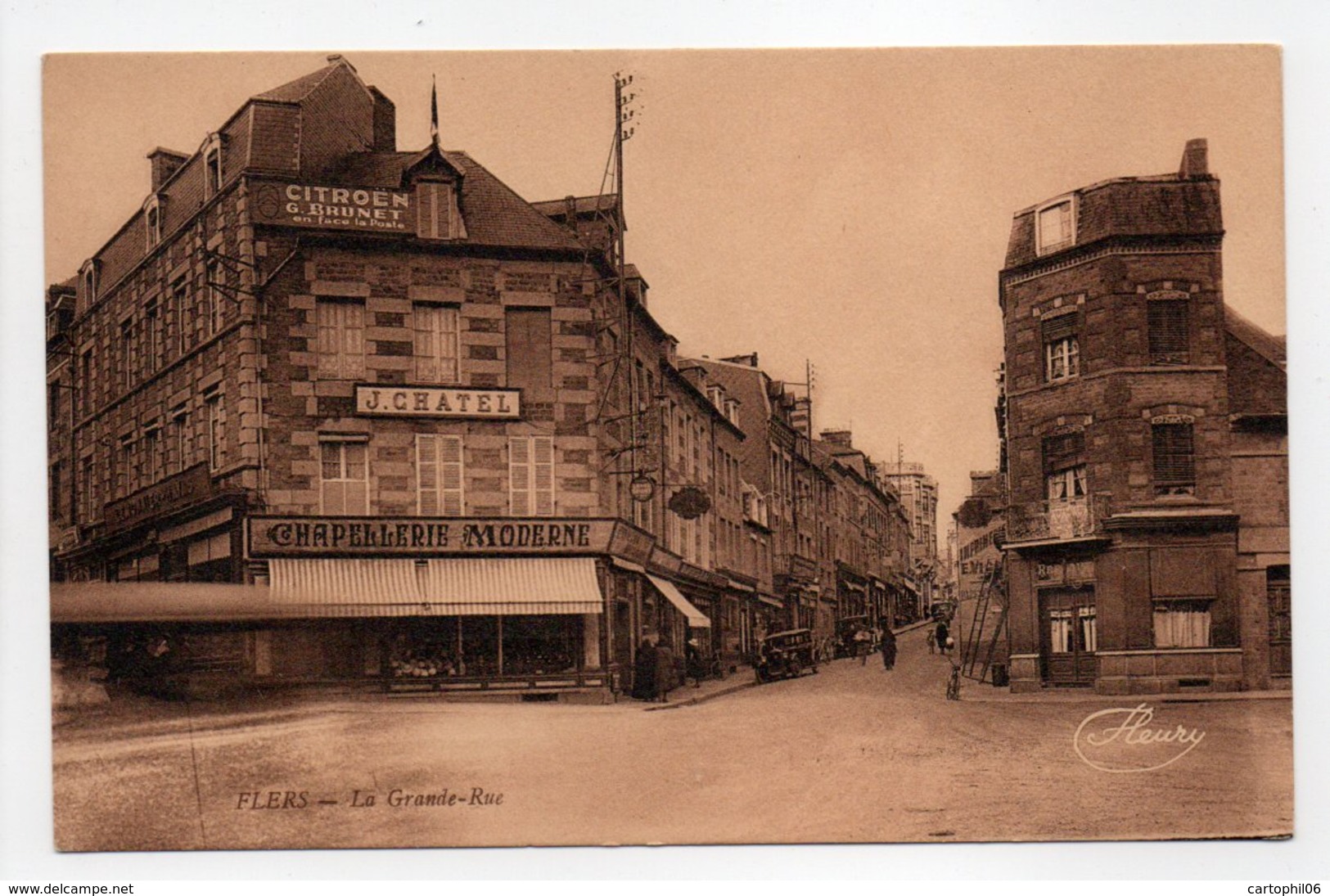 - CPA FLERS (61) - La Grande Rue (CHAPELLERIE MODERNE J. CHATEL) - Editions FLEURY - - Flers