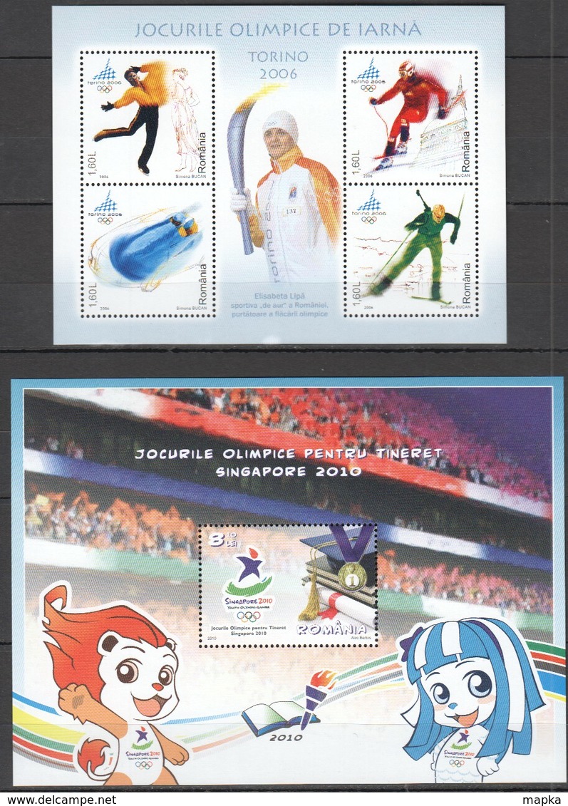 T1117 2006,2010 ROMANIA SPORT OLYMPIC GAMES TORINO 2006,2010 SINGAPORE 1BL+1KB MNH - Altri & Non Classificati