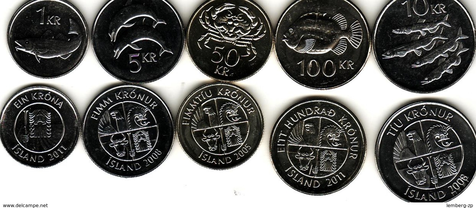 Iceland - Set 5 Coins 1 5 10 50 100 Kronur 2005 - 2011 UNC Lemberg-Zp - Islandia