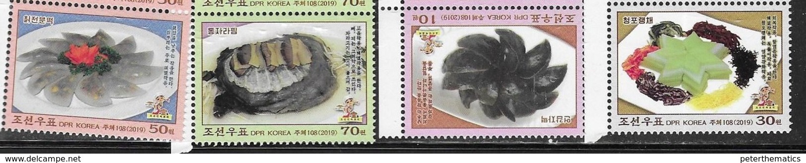 FOOD , 2019, MNH, TRADITIONAL KOREAN DISHES, STEAMED TERRAPIN, TURTLES, POTATTO CAKE, BEAN JELLY CAKE, 4v - Alimentazione