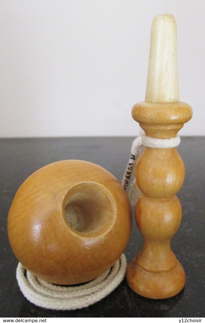 PETIT BILBOQUET ANCIEN HAUTEUR TOTALE 12,5 CM EN BOIS BUIS VERNIS JEU JOUET - Jouets Anciens