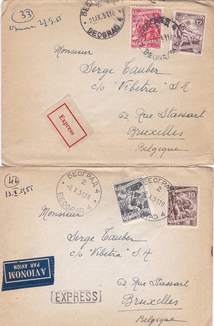 YOUGOSLAVIE  :  10  LETTRES  RECOMMANDEE  ( 1 )  Ou  EXPRESS ( 9 )  De  1951  Pour La  BELGIQUE  . - Lettres & Documents