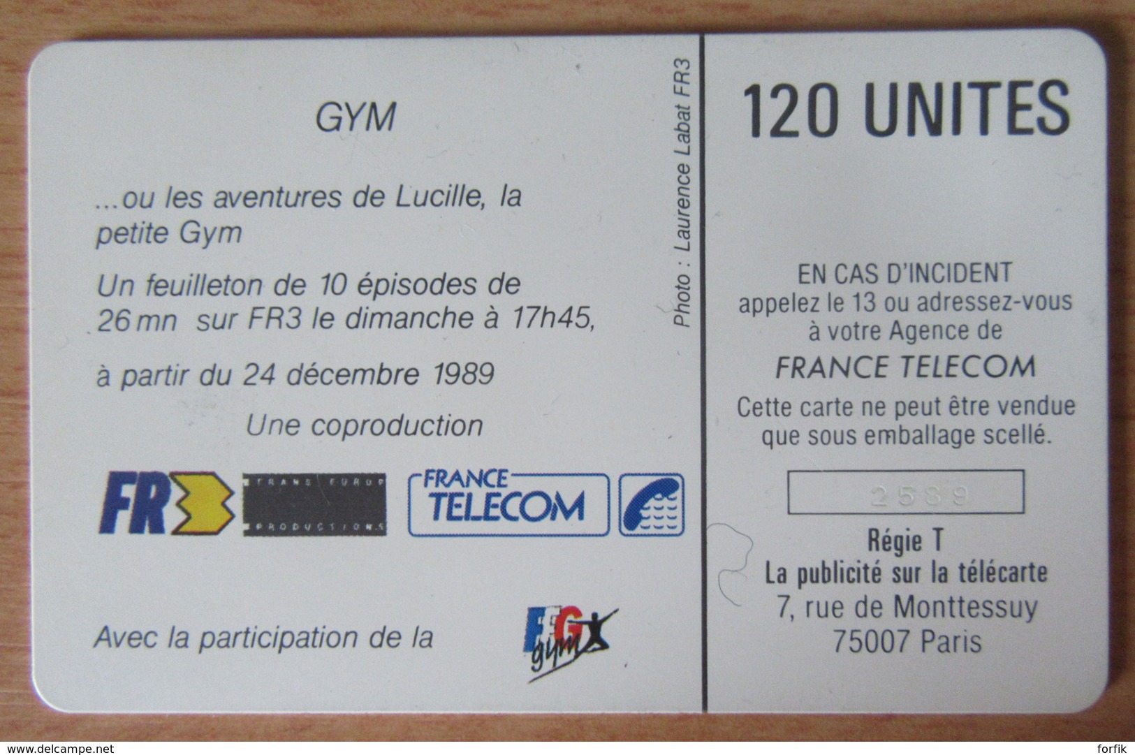 Télécarte Gym FR3 F95 - Variété Grand Fil Bleu Imprimé Au Verso - 120U - SO2 - Carte Utilisée - 2589 - 1989