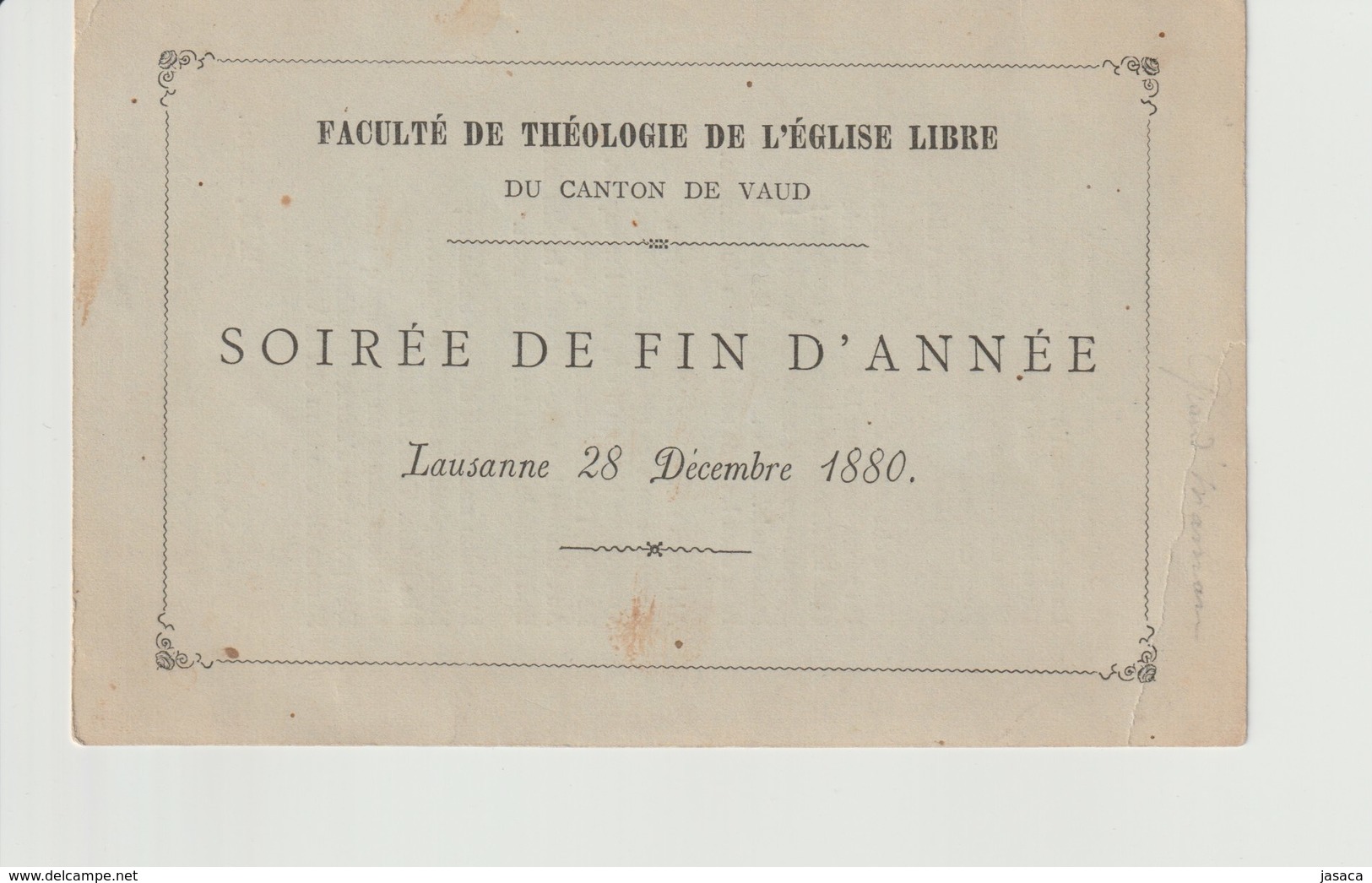 Programme: LAUSANNE Soirée De Fin D'année De La Faculté De Théologie De L'Eglise Libre 1880 - Programmes