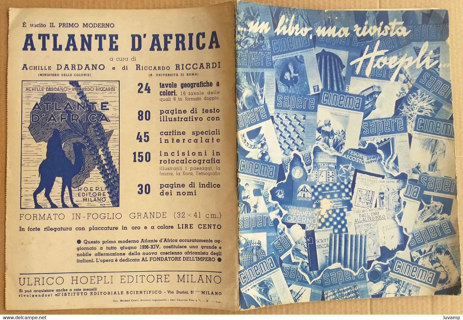 CATALOGO ULRICO HOEPLI MILANO -EDIZ. DICEMBRE 1936 ( CART 70) - Otros & Sin Clasificación