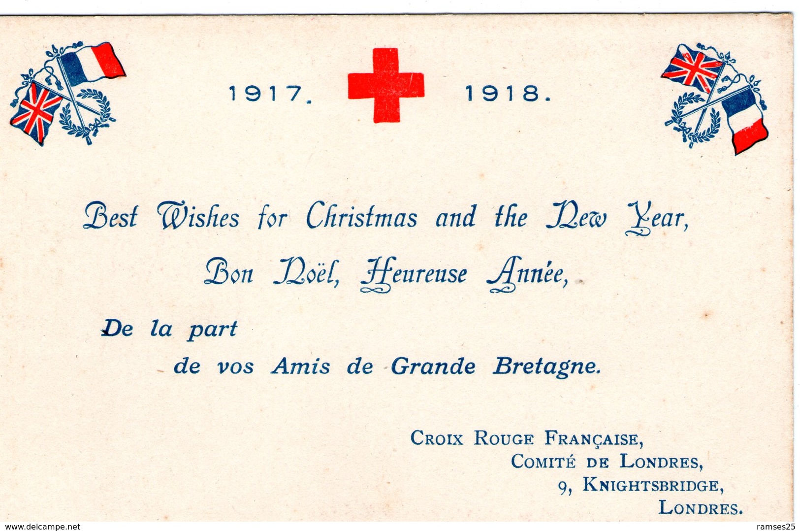 (122) CPA Croix Rouge Francaise Comité De Londres 1917.1918 Bon Noel De La Part De Vos Amis De Grande Bretagne(Bon Etat) - Croce Rossa
