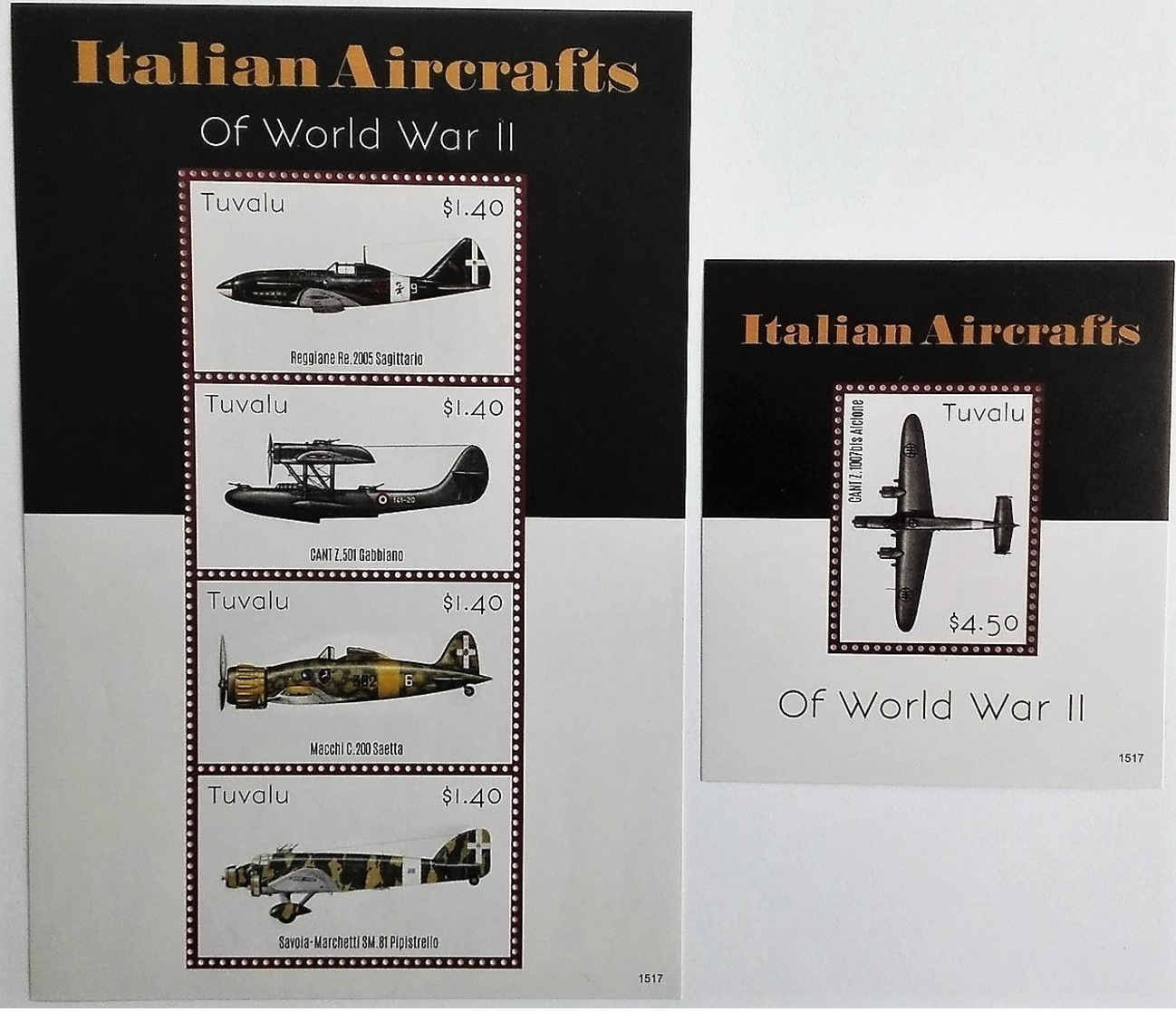 # Tuvalu 2015**Mi.2166-70 Italian Fighters From The Second World War , MNH [14;12] - Guerre Mondiale (Seconde)