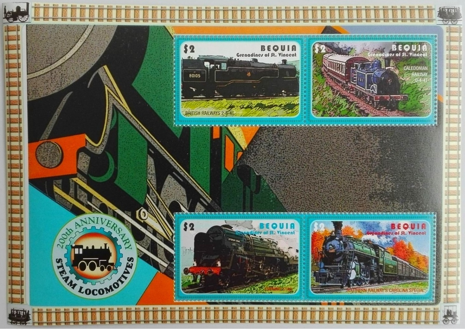 Bequia 2004** Mi.Klb.412-15. 200th Anniversary Of Steam Locomotives, MNH [5;31] - Trains