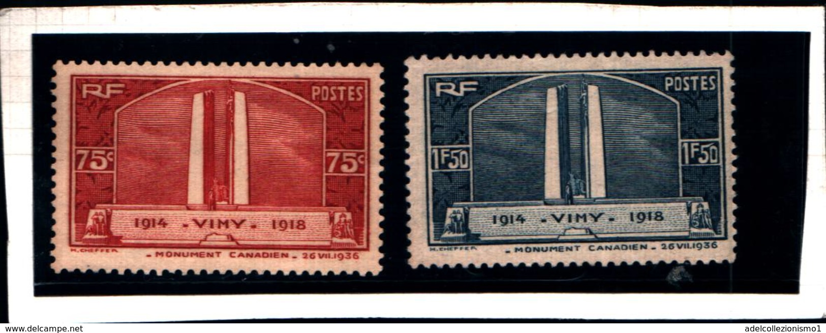 6736B) FRANCIA- 1936-INNAUGURAZIONE DEL MONUMENTO AI CADUTI CANADESI 2v Y&T 316-17 - MLH* - Blocchi & Foglietti